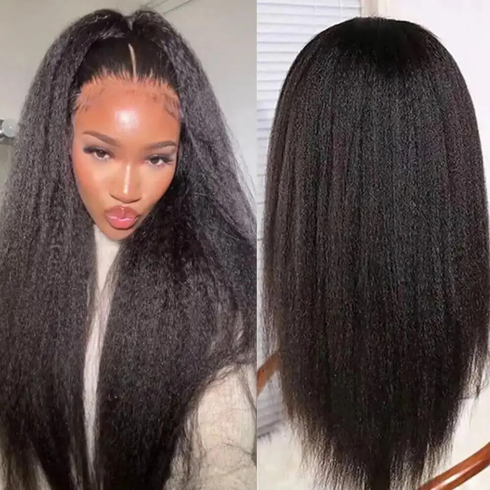 13x6 HD Transparent Kinky Straight Human Hair Glueless Lace Front Wig