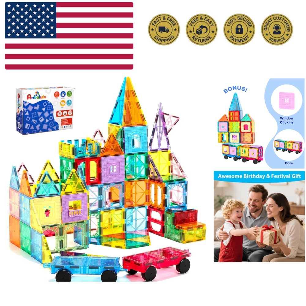 Magnetic Tiles 100PCS with 2 Cars, STEM Educational Building Blocks for Kids ...