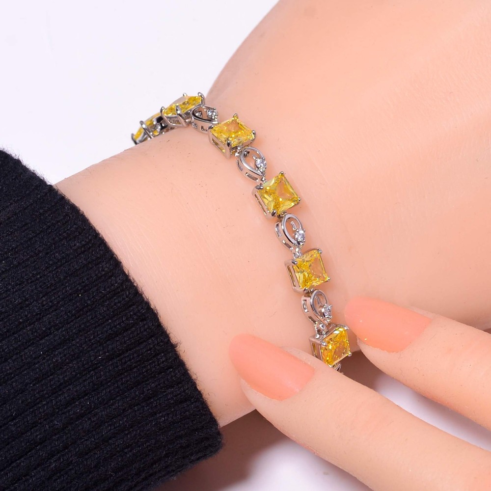 Citrine Cubic Zirconia 925 Sterling Silver Tennis Bracelet 7.99 Inches Elegant Design