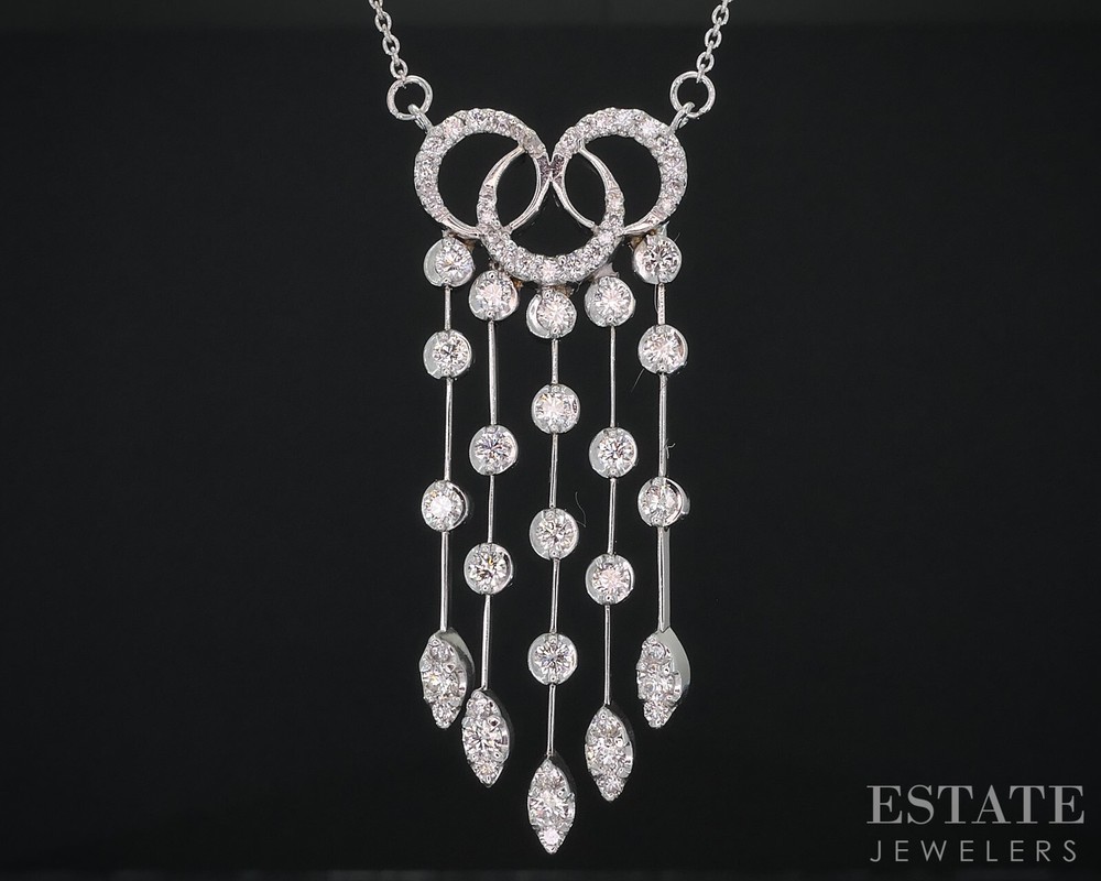 Vintage 14K White Gold 1.40ctw Diamond Drop Necklace 7.7g 15 Inches i18958