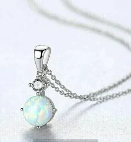 1.2Ct Round Lab Created Fire Opal Women's Pendant Necklace 14K White Gold Plated