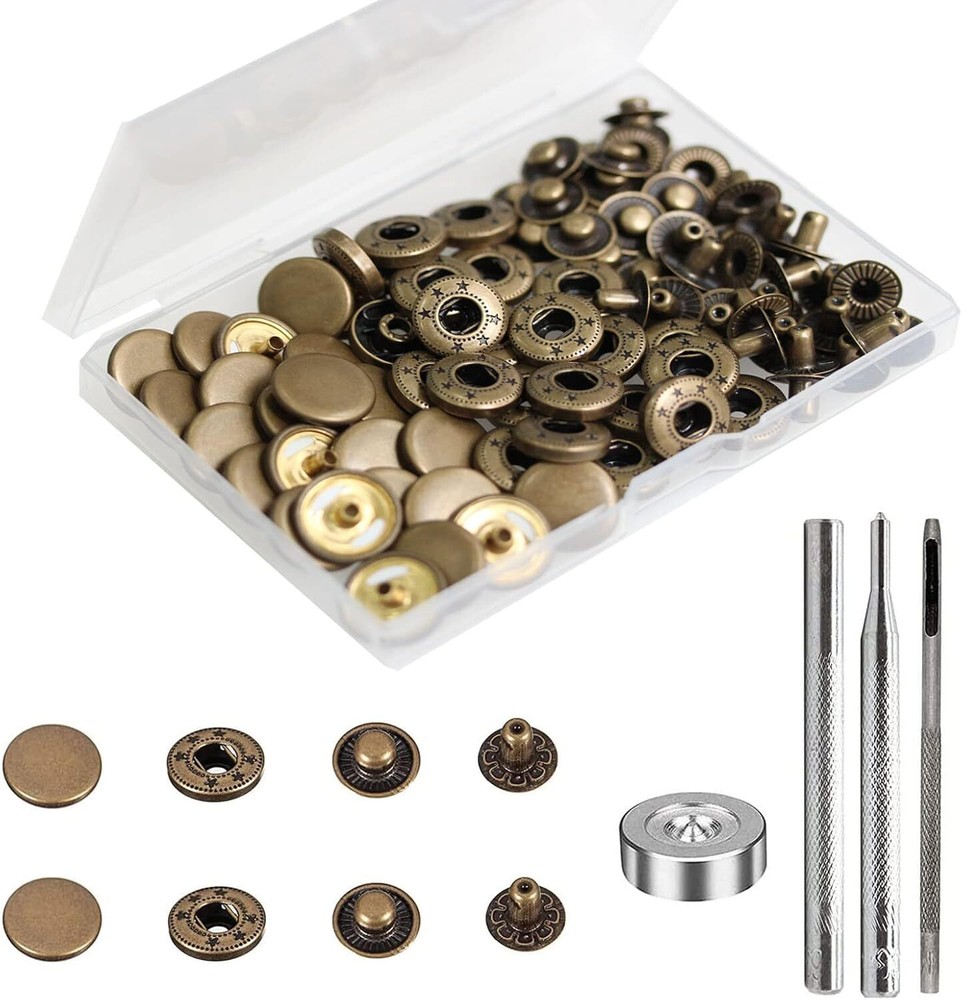 24 Sets Heavy Duty Leather Snap Fasteners Kit, 15mm Metal Snap Buttons Press ...