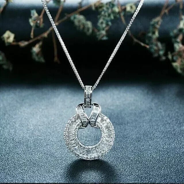 Elegant 2Ct Baguette Cut Simulated Diamond Pendant in 14K White Gold