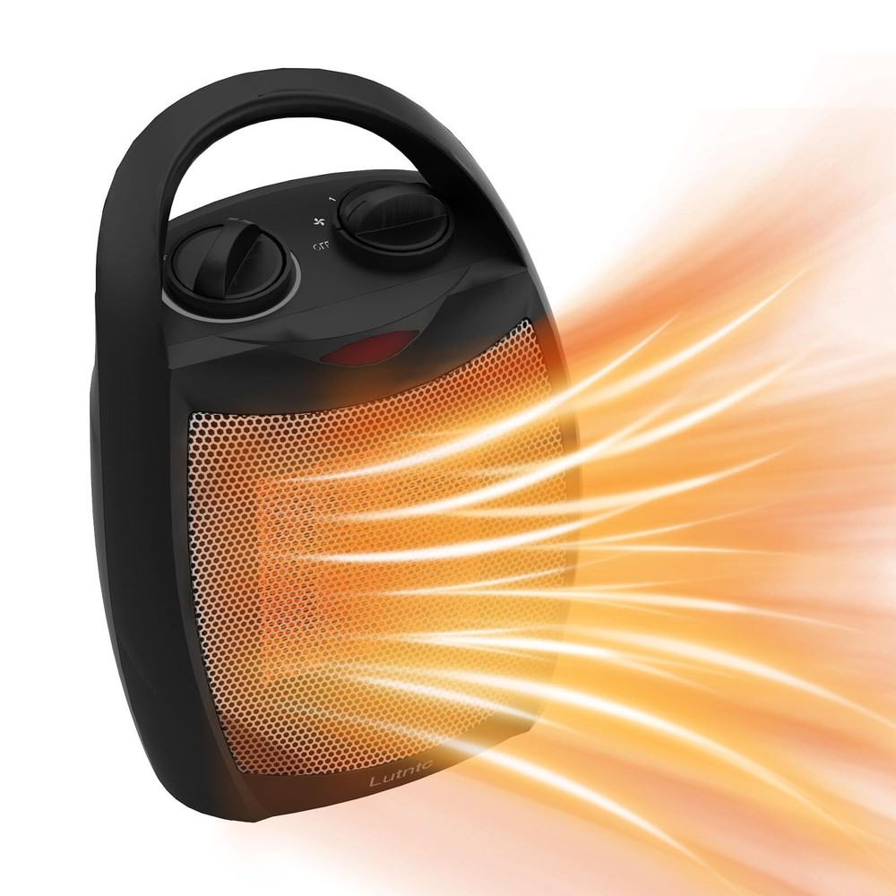 Small Portable Space Heater for Indoor Use - 1500W/750W Safe and Quiet Cerami...
