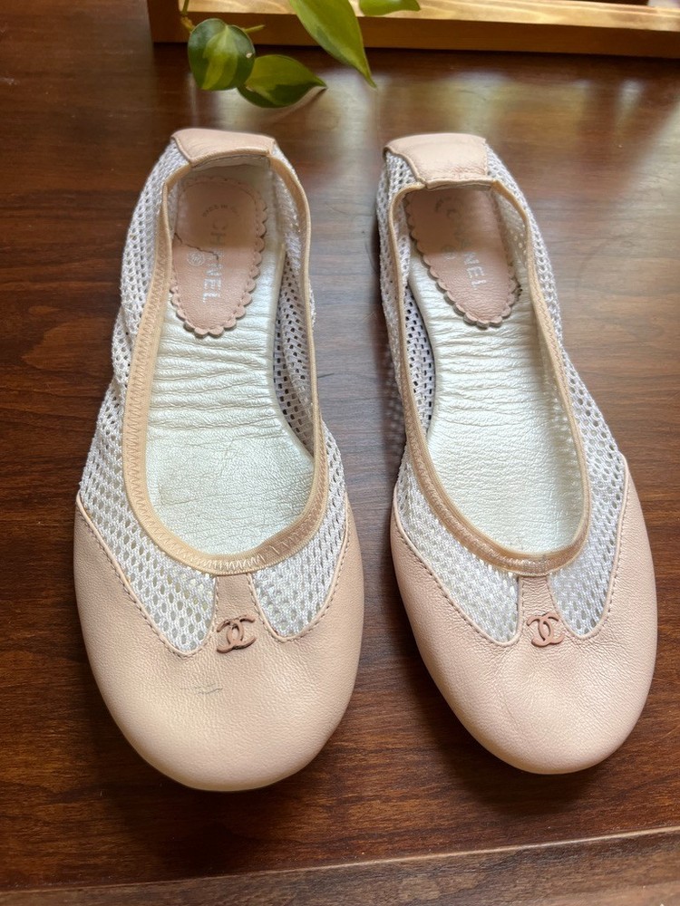 Chanel pink leather picnic ballet flats shoes size 36