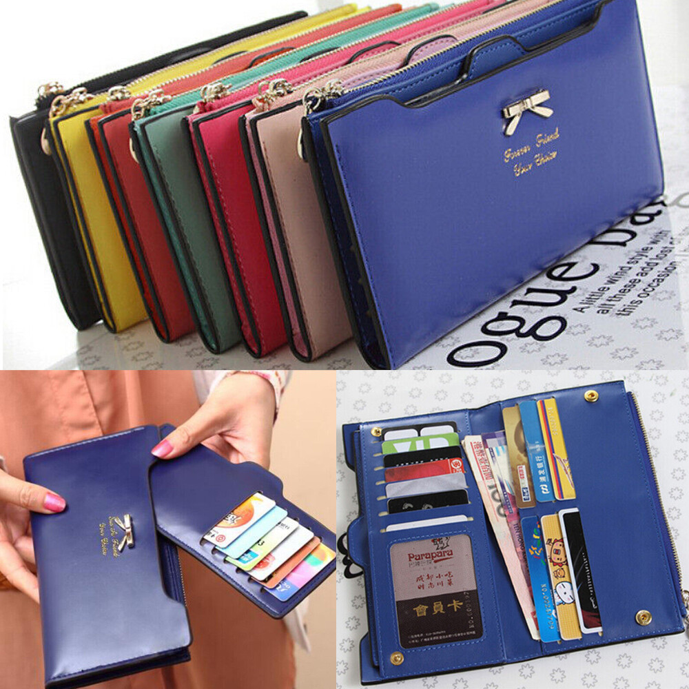 Women Long Leather Thin Wallet Cute Bow Purse Multi ID Credit Card Holder Gift