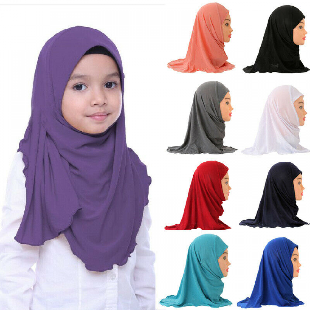 Muslim Kids Hijab Scarf Shawls Soft Stretch Turban Headscarves for Kids Girls