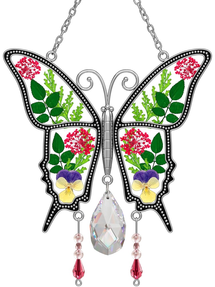 Crystal Butterfly Suncatcher Stained Glass Panels for Windows Hanging Suncatc...