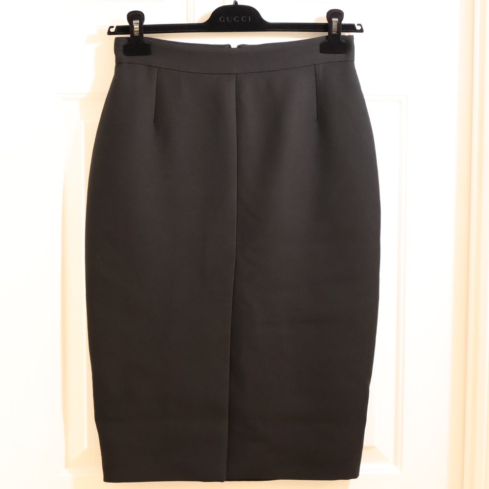 READ Gucci black wool silk knee length skirt 331632 US 6 / M