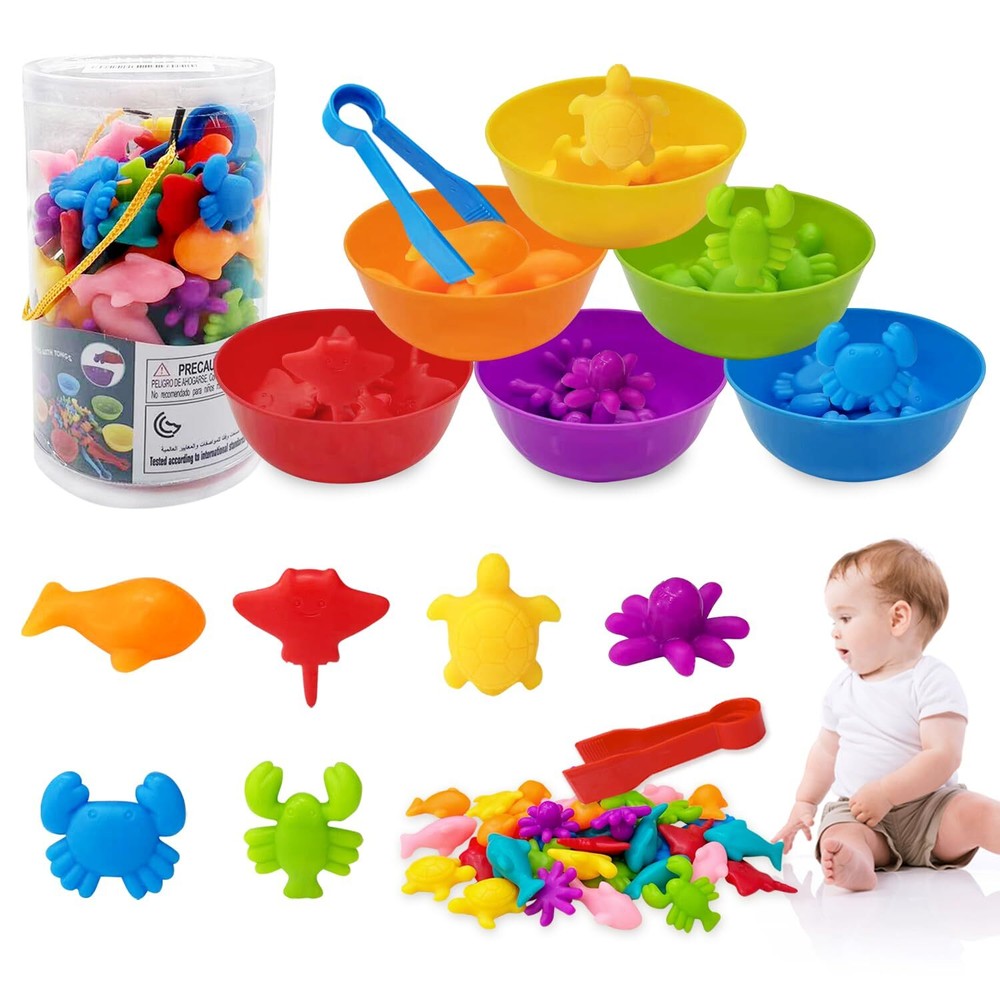 Counting Ocean Animals Matching Game Color Sorting Toys with Sorting Bowls Mo...
