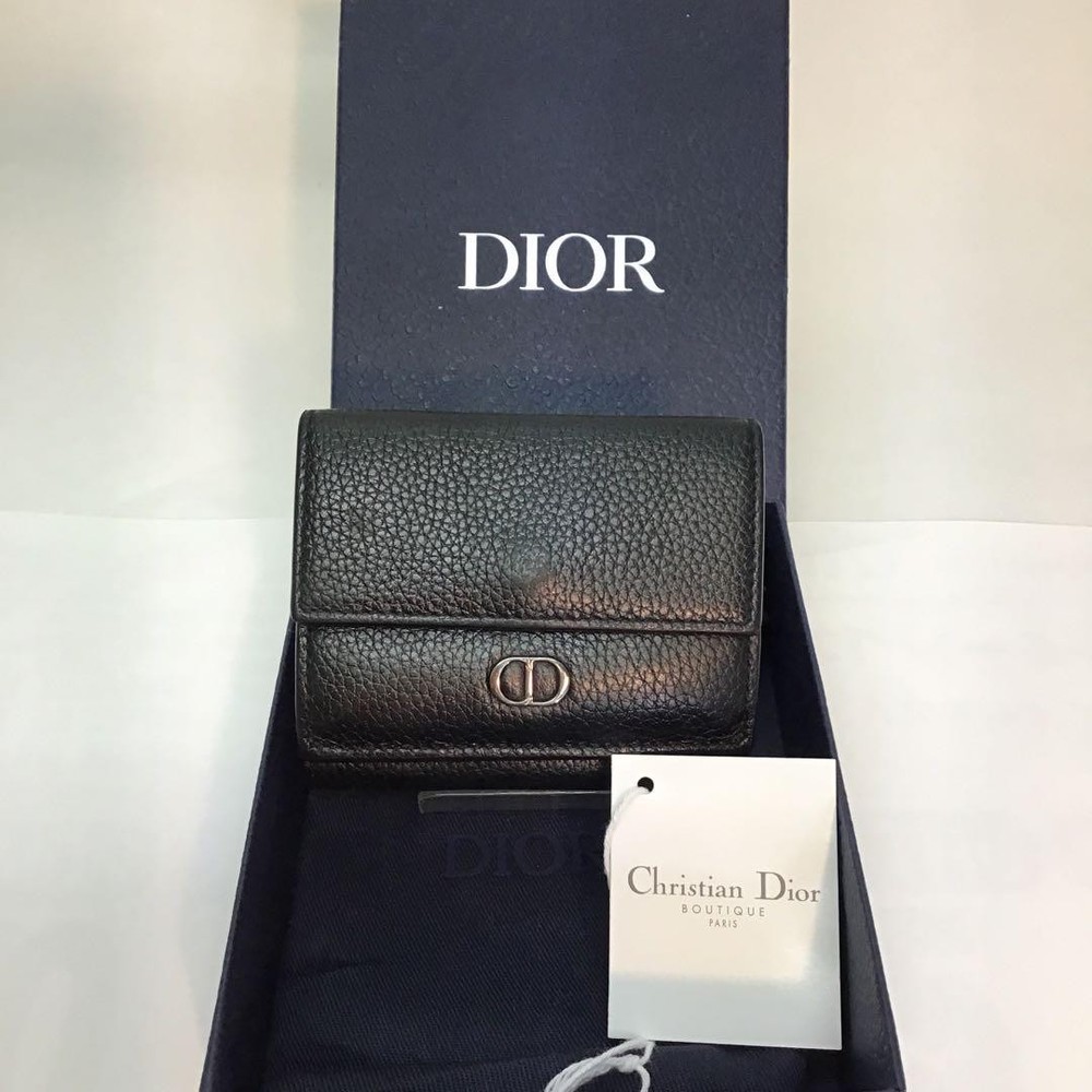 Dior Black Leather Tri-Fold Wallet Luxury Card Holder Pre-Owned