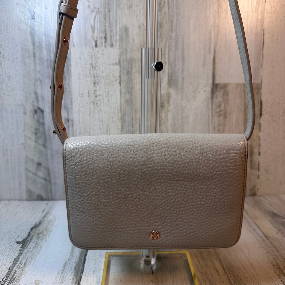 Dagne Dover Grey Pebbled Leather Crossbody Bag Rose Gold Hardware