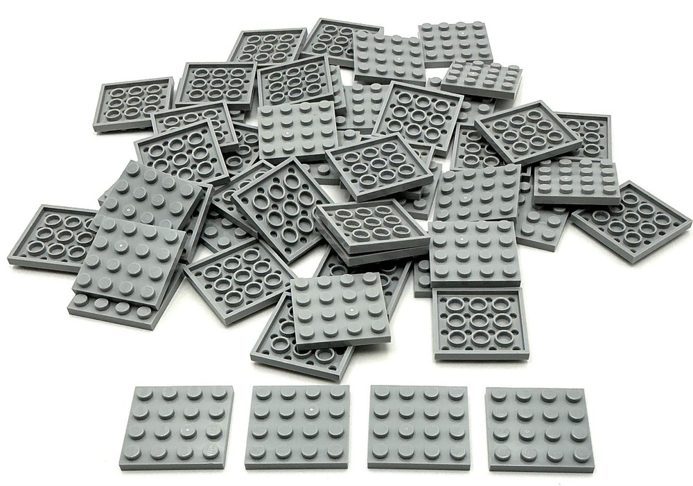 Lego 50 New Light Bluish Gray Plates 4 x 4 stud Parts