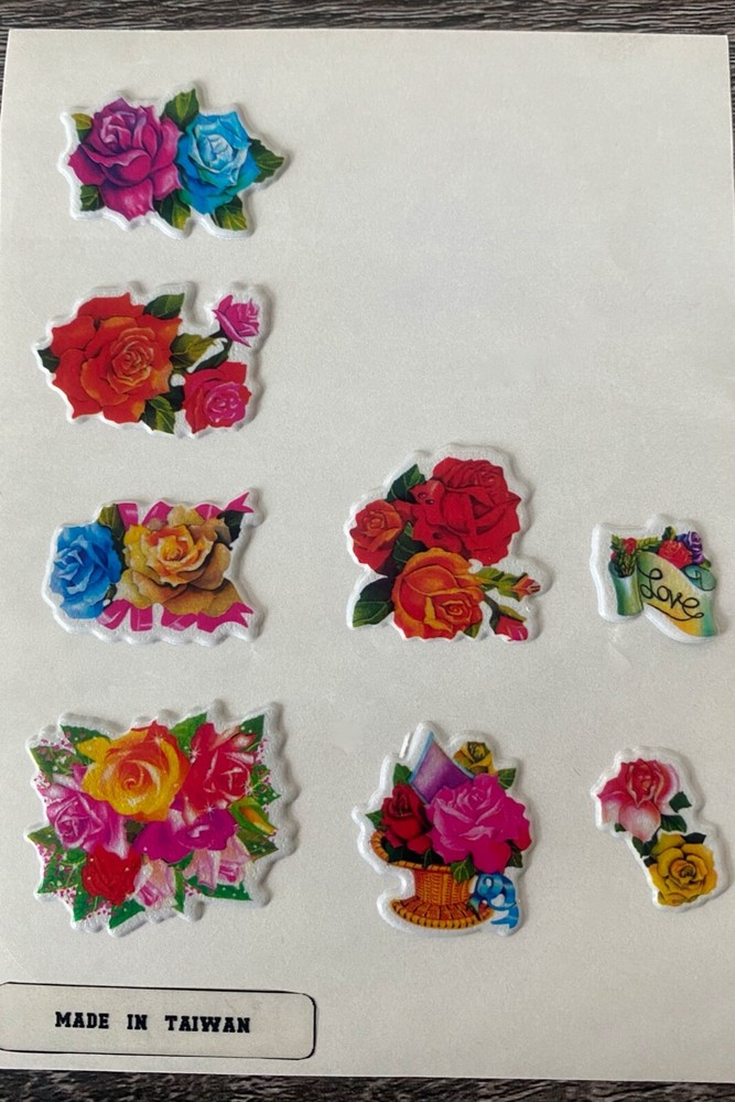 Vintage Puffy scratch n sniff Love Rose Flower Bouquet Stickers Rare on Sheet