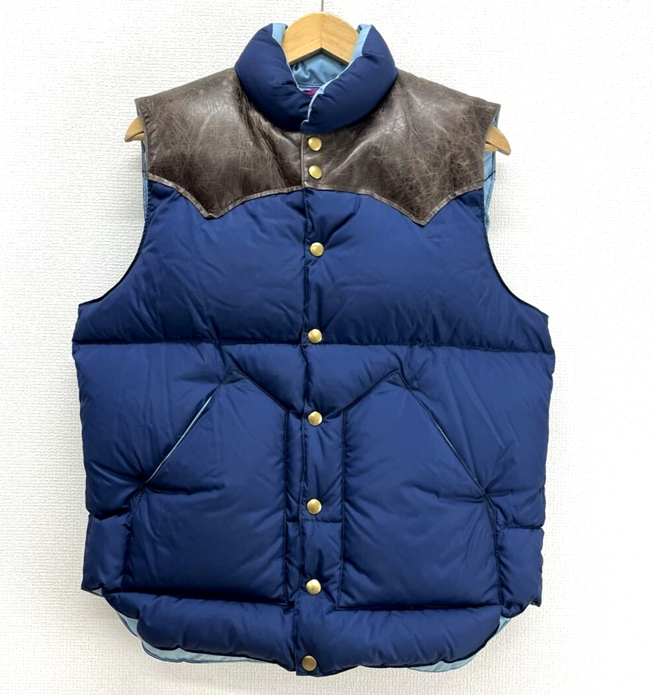 Rocky Mountain Featherbed x WARE HOUSE Leather Yoke Down Vest Blue 40 (M-L) #790