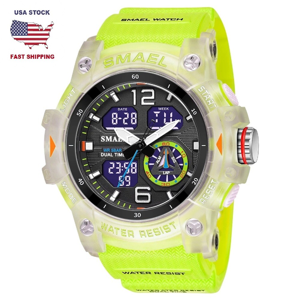 Men's Dual Display Waterproof Sport Quartz Watches LED US for Free Fast Shipping