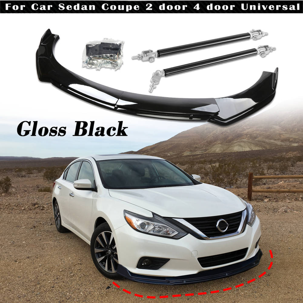 Universal Bilayer Front Bumper Lip Spoiler & Splitter for Nissan Altima with Strut Rod