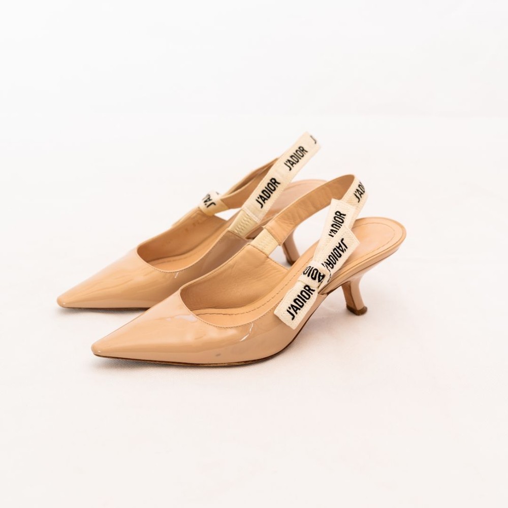Dior Nude Patent Leather J'adior Slingback Heels Size 37.5