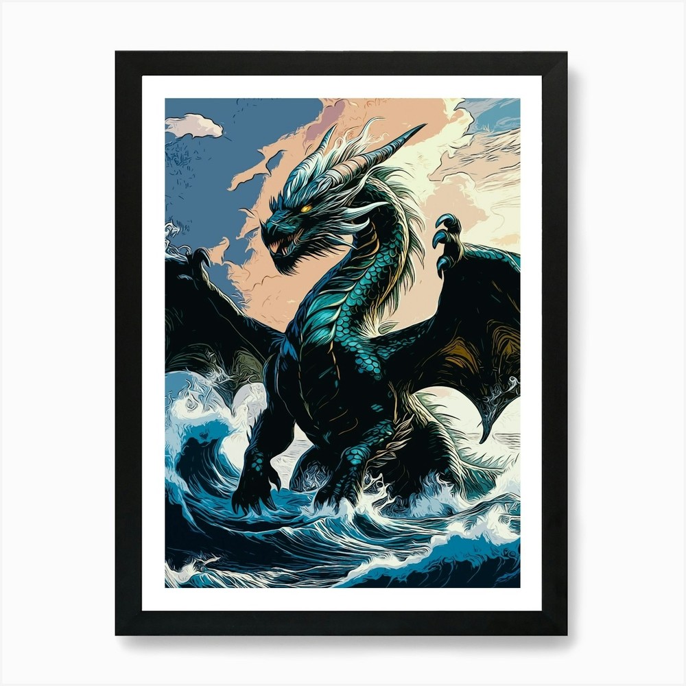 Dragon And Sea Art Print Framed Wall Art Poster Canvas Print Picture