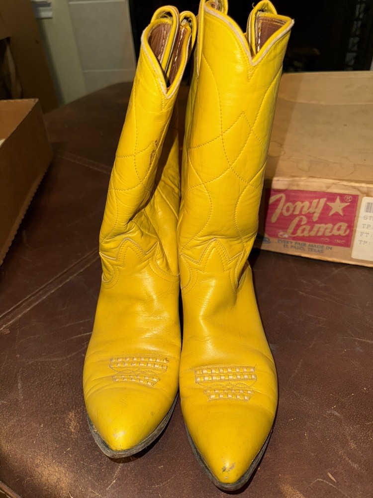 TONY LAMA MADE IN USA WESTERN VINTAGE GOLD LABEL Yellow Leather COWBOY BOOTS