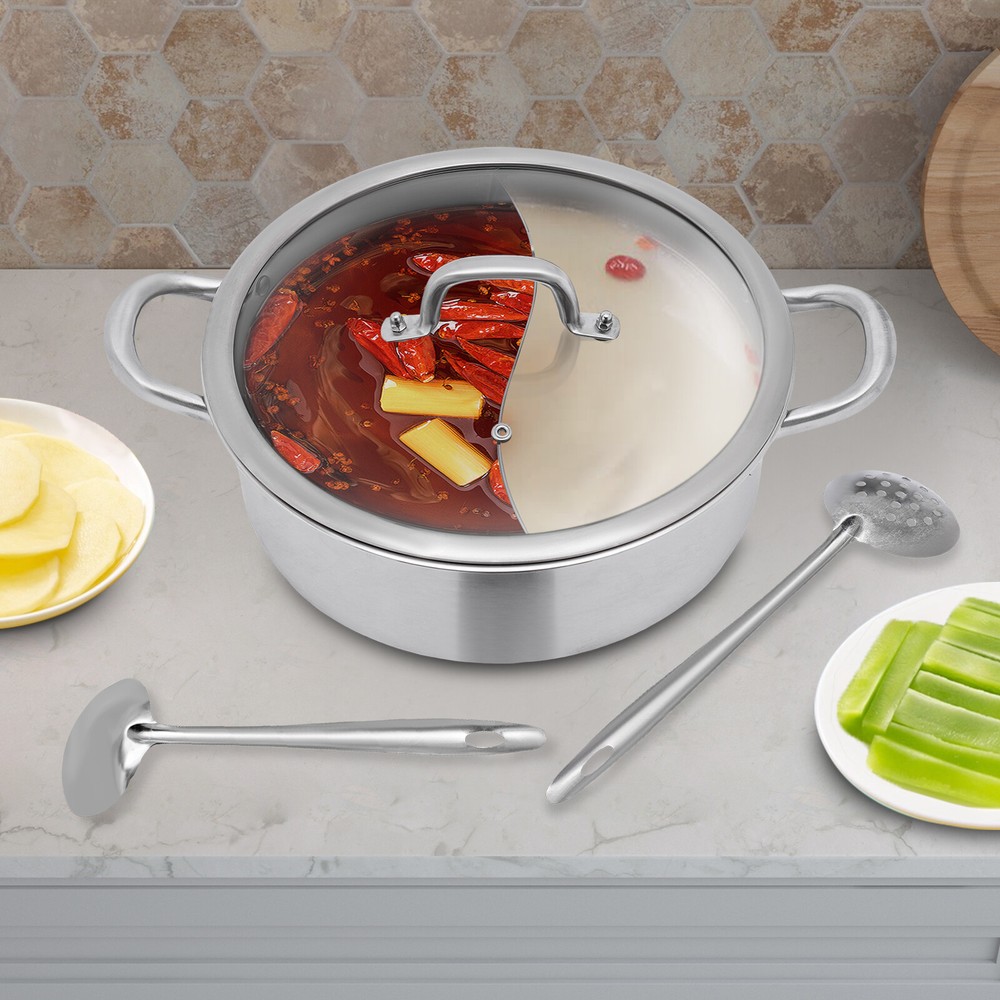 Stainless Steel Dual-Sided Hot Pot Cookware with Divider and Lid