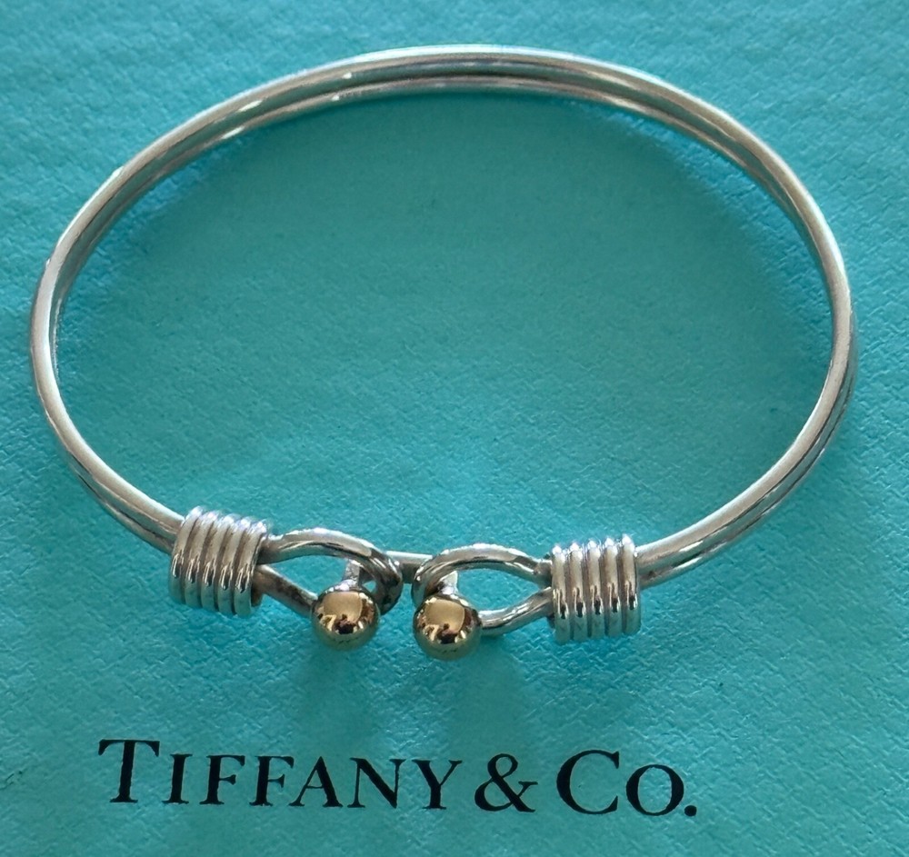 Tiffany & Co. Double Ball Coil Bangle Bracelet Sterling Silver 925 & 750 (18k)