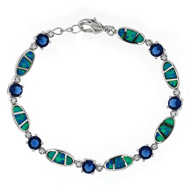 4CT Treated Sapphire & Australian Opal 925 Sterling Silver Tennis Bracelet OB5