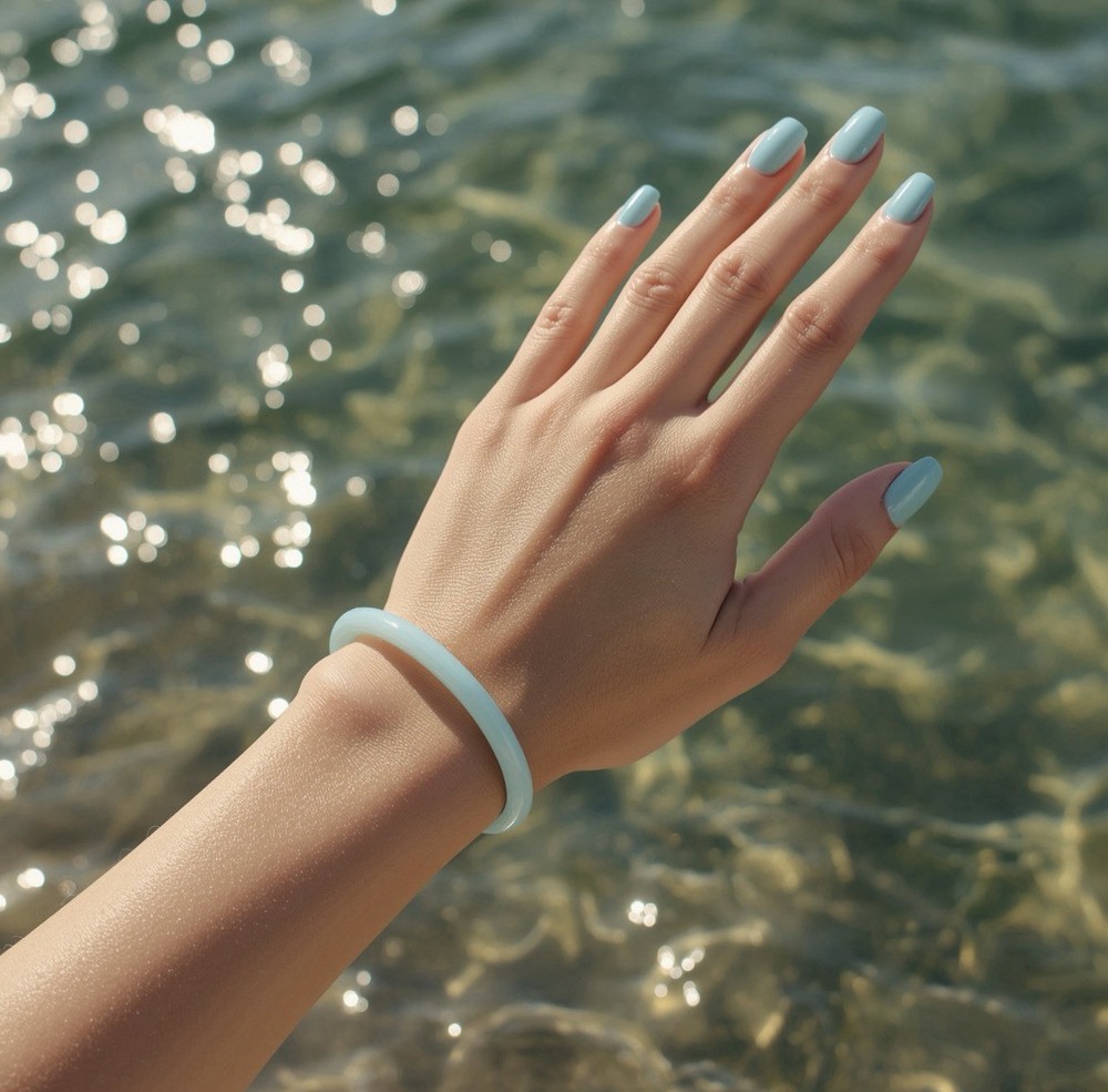 Natural Grade A Thin Smooth Elegant Light Blue JADE Bangle 63mm