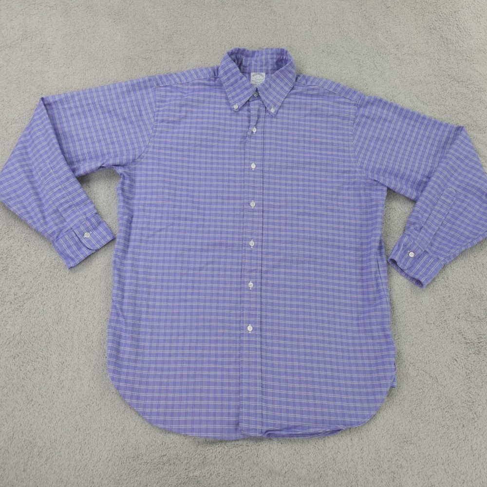 Brooks Brothers Mens 16 33 Blue Plaid Check Oxford Shirt Regent Fit USA Made Vintage