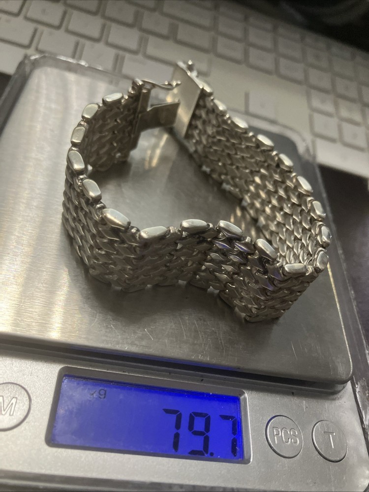 925 Sterling Silver Heavy 79.7 Grams Bracelet 22mm Wide 7.5 Inches
