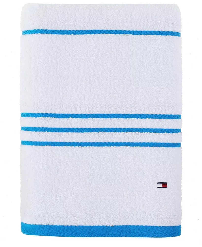 Tommy Hilfiger Teal Striped Cotton Bath Towel 30x54 Preowned Vintage