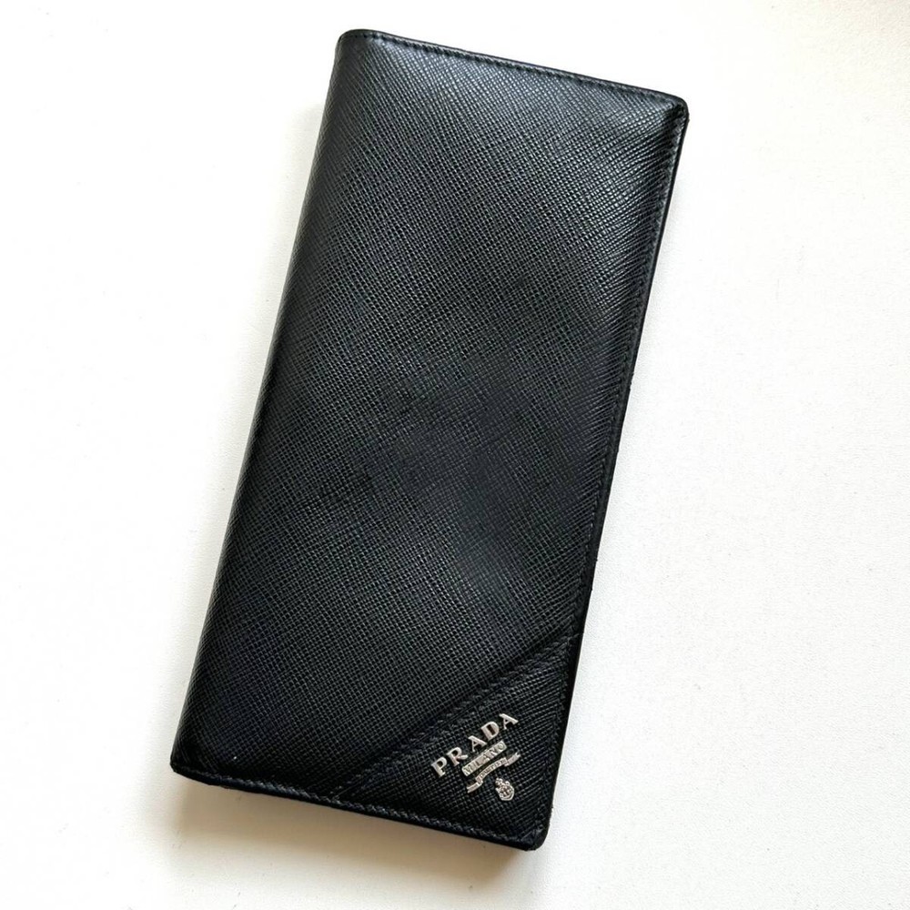 PRADA Saffiano leather long wallet for men in black