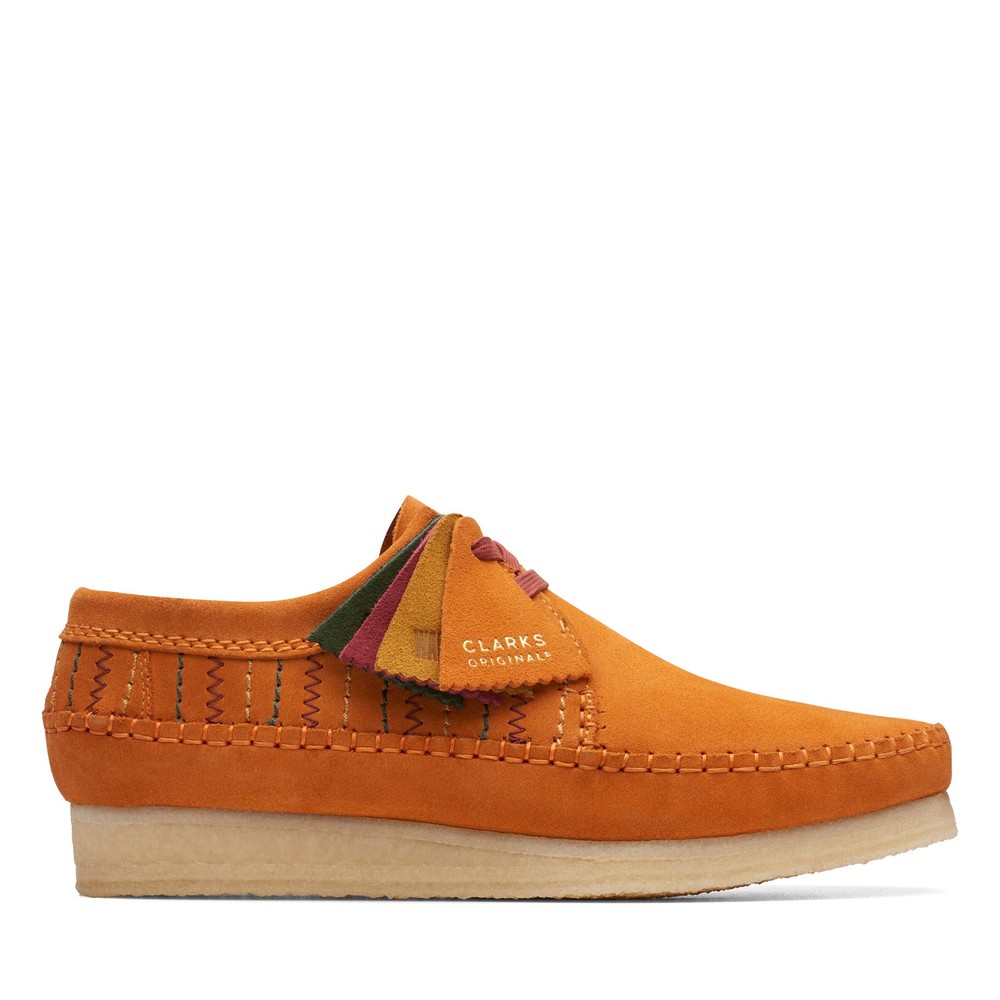 Clarks Weaver Mens Orange Leather Oxford Casual Shoes Size 8.5