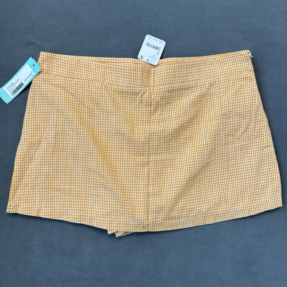 Free People Mini Skort Size 8 Orange Gingham Cotton Mid Rise NWT