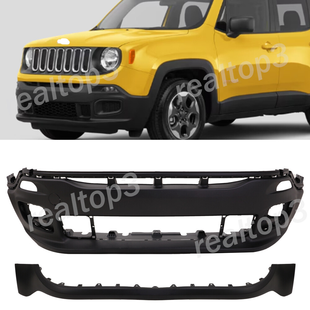 Front Upper Lower Bumper Cover Set Fascia Compatible with 2015-18 Jeep Renegade