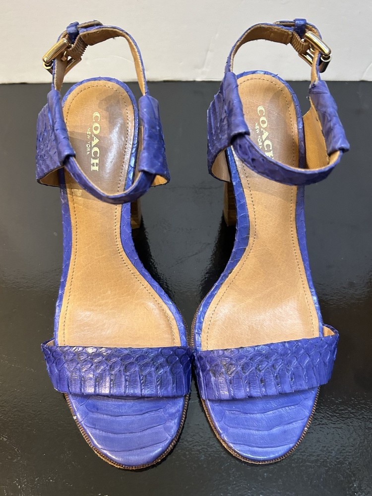 Coach Lexey Purple Blue Snakeskin Block Heel Strap Sandals Women's Size 8 Spring
