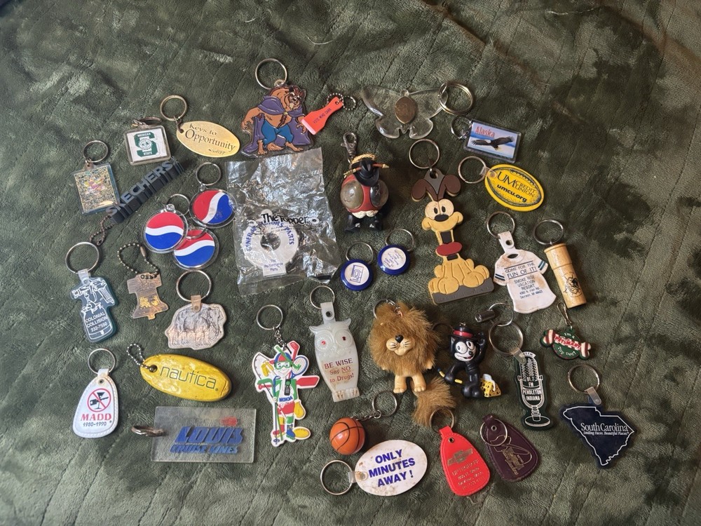 Vintage Keychain Lot Of 36 Promo 80s 90s Novelty Souvenir Bundle Brand Company