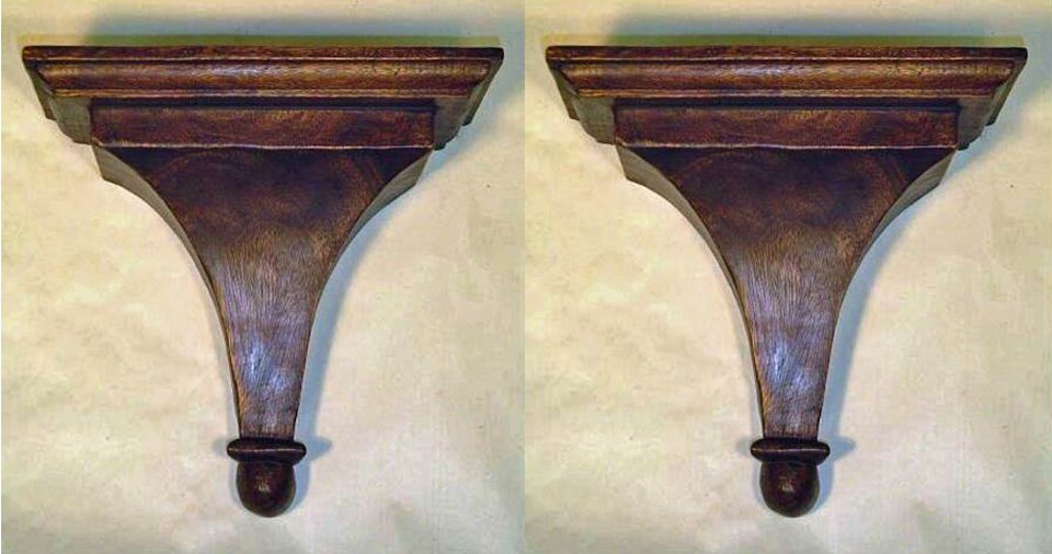 STRATFORD DECORATIVE WOOD WALL BRACKET PAIR - WOOD WALL SHELVES