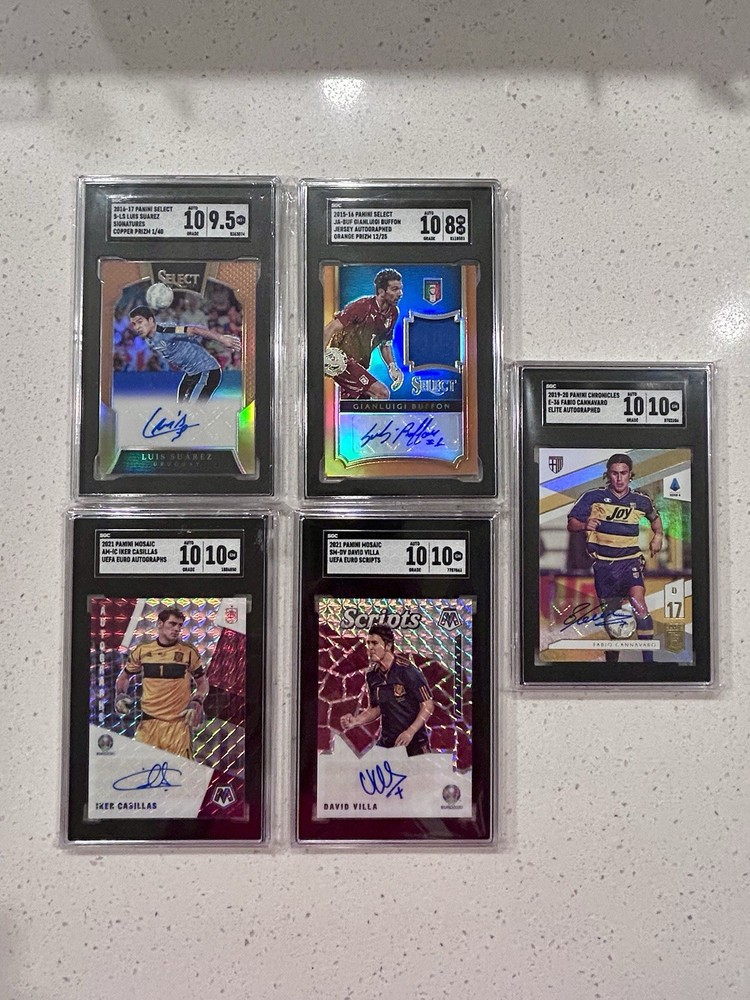 5 Card Soccer Auto Lot - Buffon, Luis Suarez, Casillas, Villa, Cannavaro