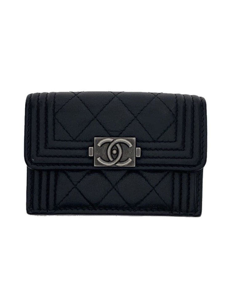 Chanel Boy Compact Wallet Black Lambskin Matelassé A84068 Pre-Owned