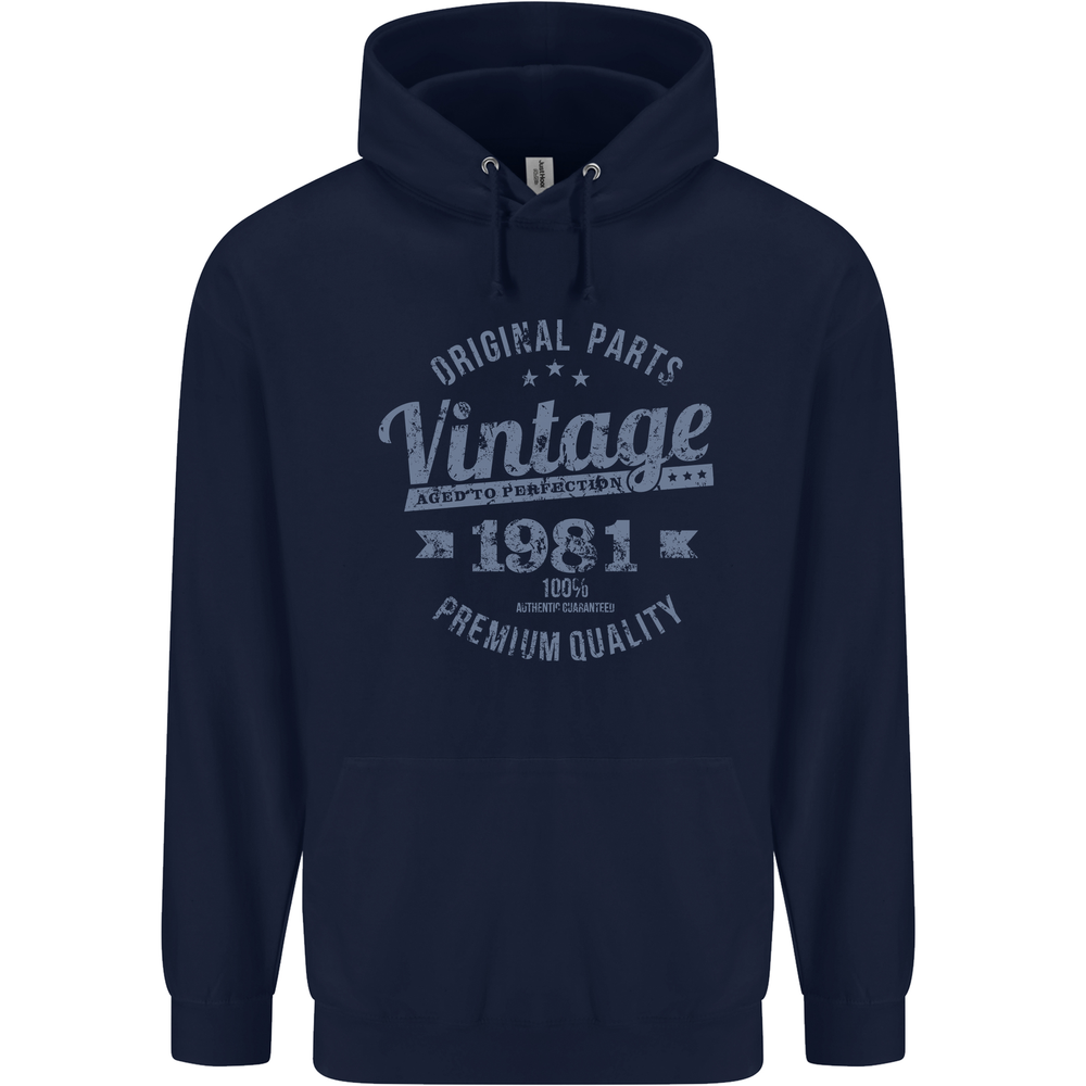 Vintage Year 43rd Birthday 1981 Mens 80% Cotton Hoodie Navy Blue