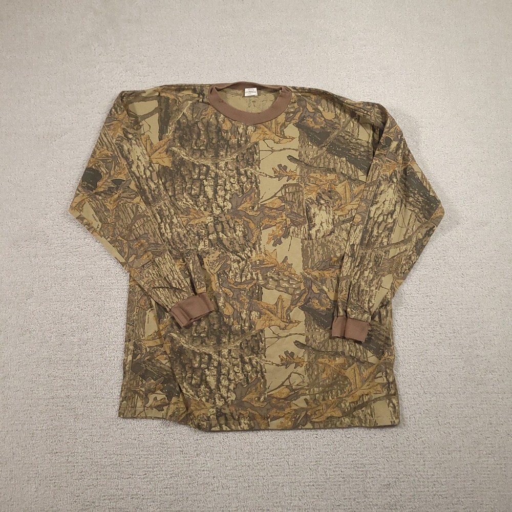 Vintage 80s SNIPER T Shirt Adult XL Brown Tree Camo Long Sleeve Crew Neck