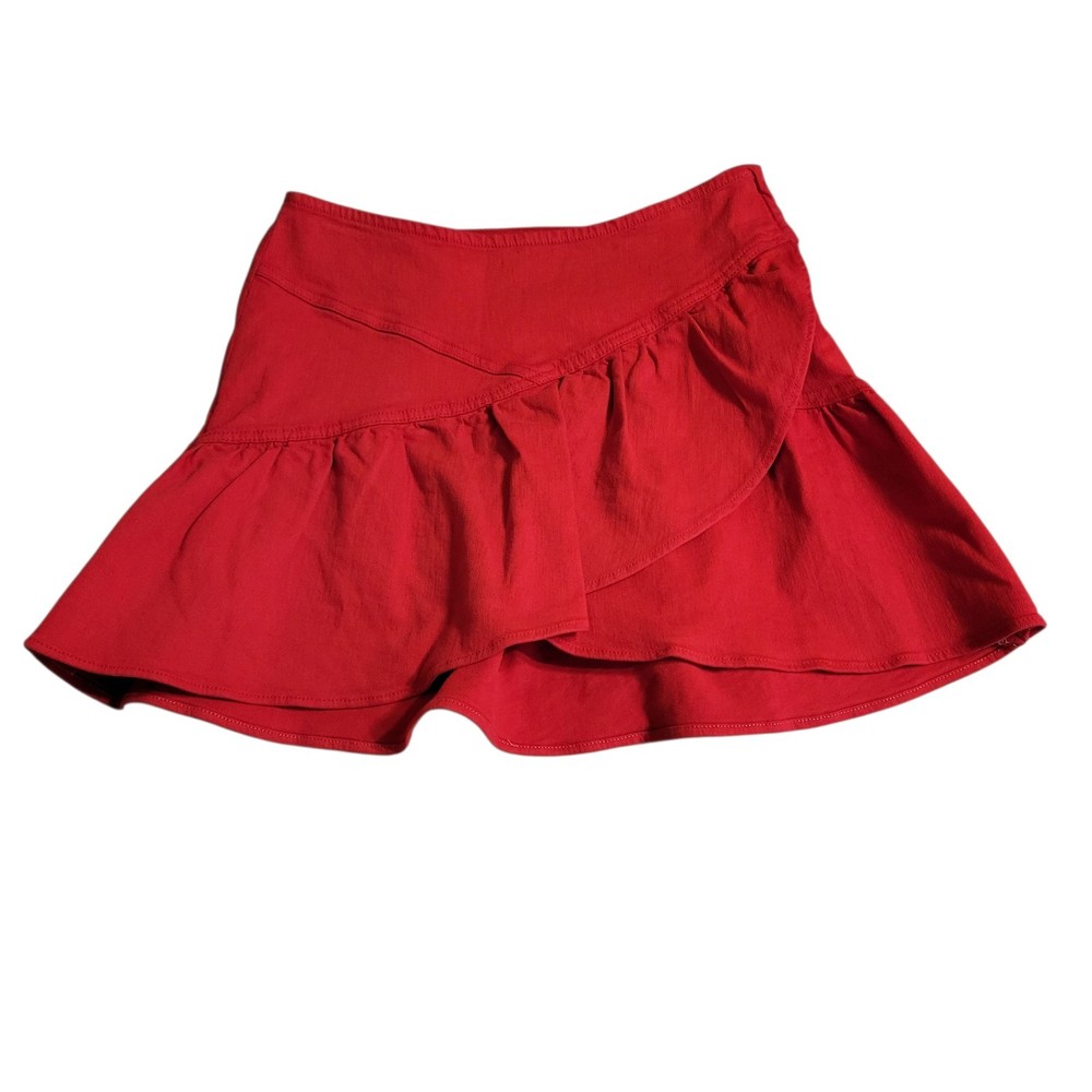 Mother The Minx Ribbon Red Ruffle Denim Mini Skirt Size 29 Cotton