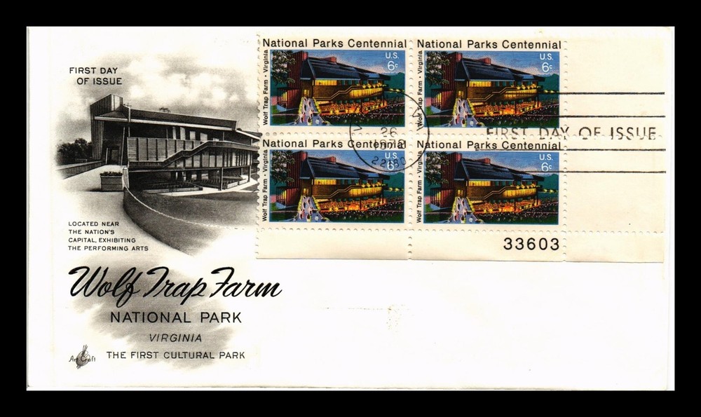 DR Jim Stamps US Cover Wolf Trap Farm National Parks Centennial FDC Plate Block