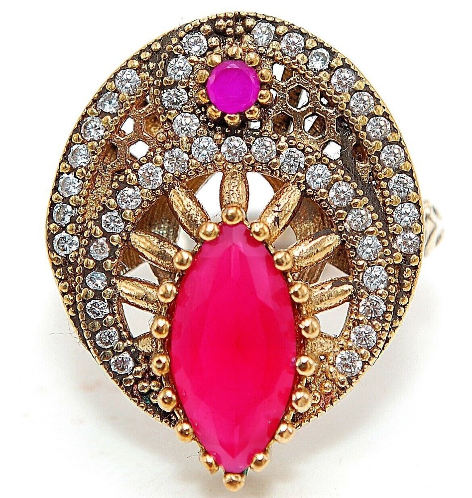 Ottoman Empire Inspired 4CT Fire Garnet & Topaz 925 Sterling Silver Ring, Size 8