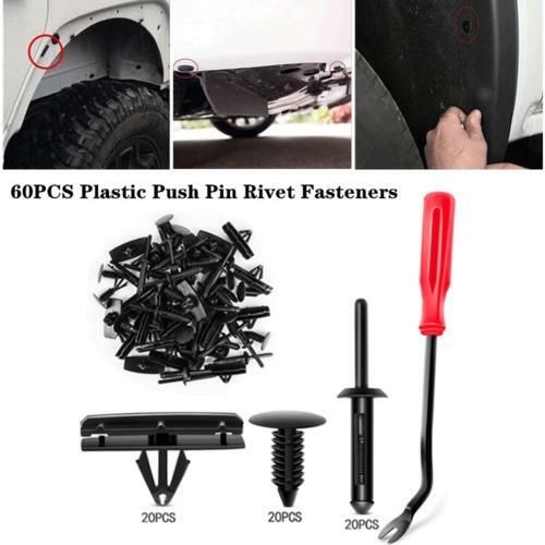 60Pack Car Body Plastic Push Pin Rivet Fasteners Trim Panel Moulding Clip w/Tool