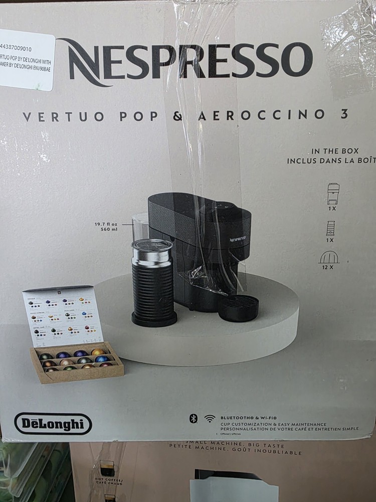Nespresso Vertuo Pop & Aeroccino 3 Black Milk Frother Bluetooth Wi-Fi