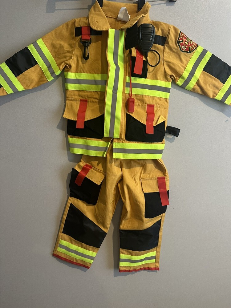 Yellow Firefighter  Costume Pretend Children Sz 3-4