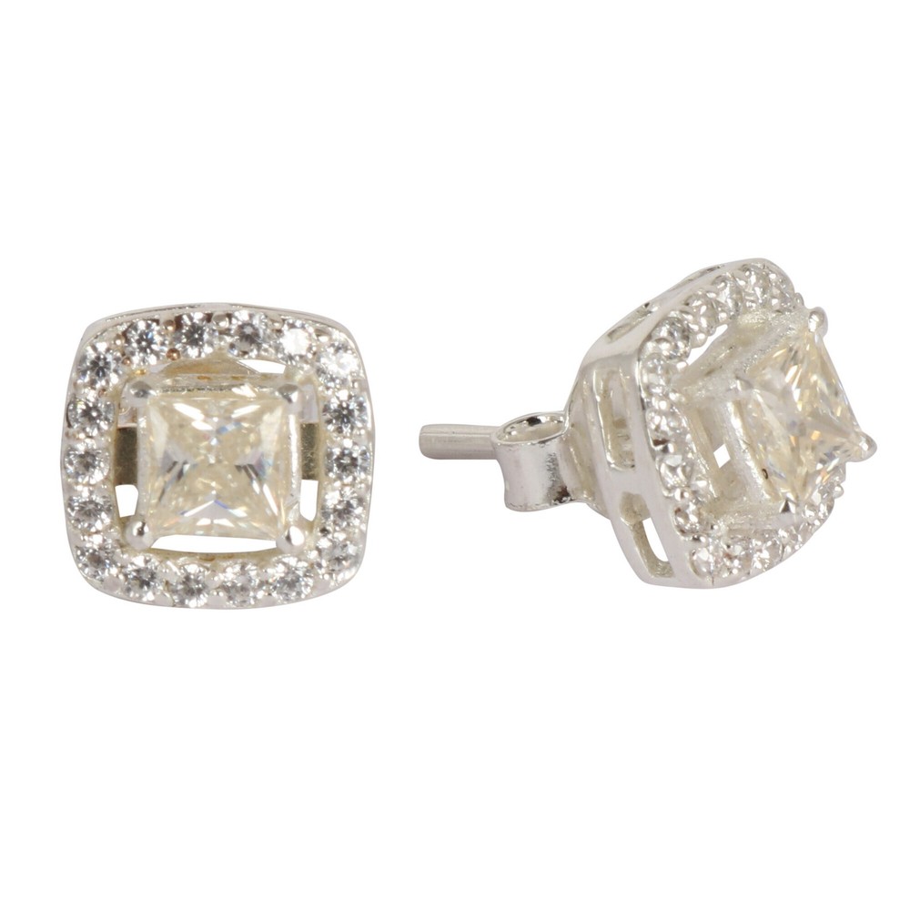 2 Ct Princess Cut White Diamond Stud Earrings in 925 Sterling Silver for Women