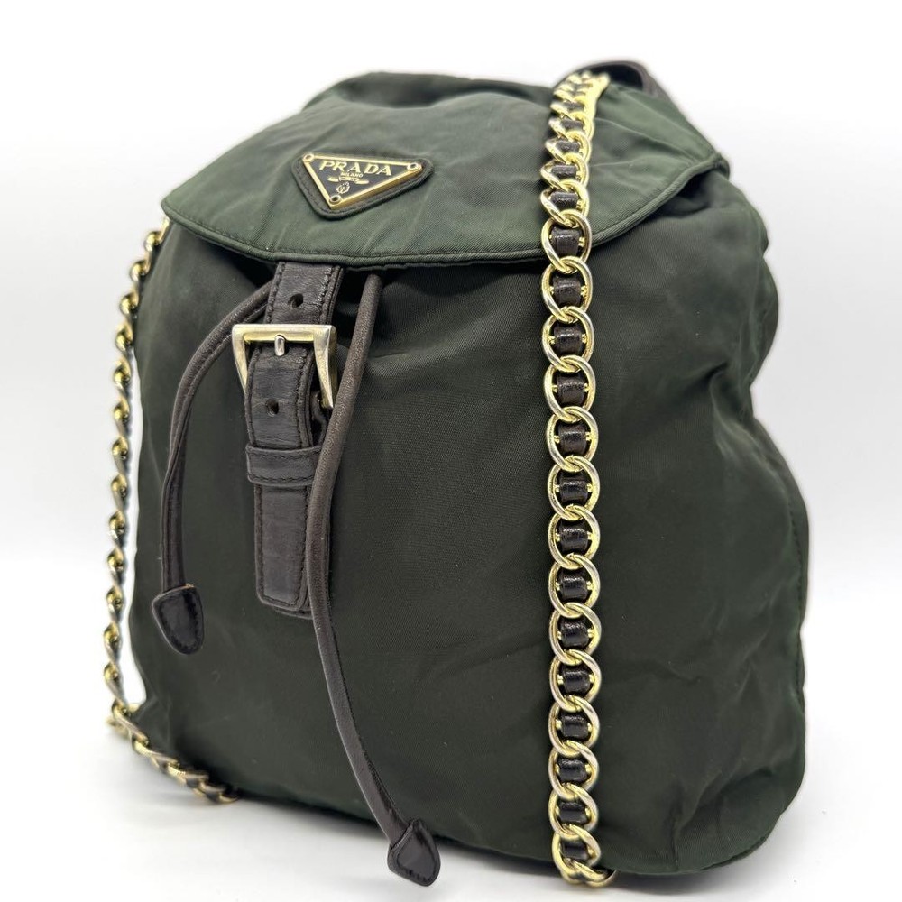 Prada Backpack with Chain Strap Triangle Logo Belt Japan Import